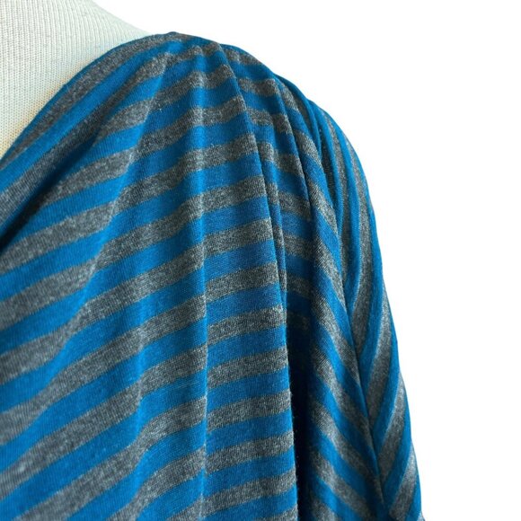 Michael Stars Teal Blue and Gray Striped Slouchy Long Sleeve Cotton Modal Top OS - Picture 2 of 10